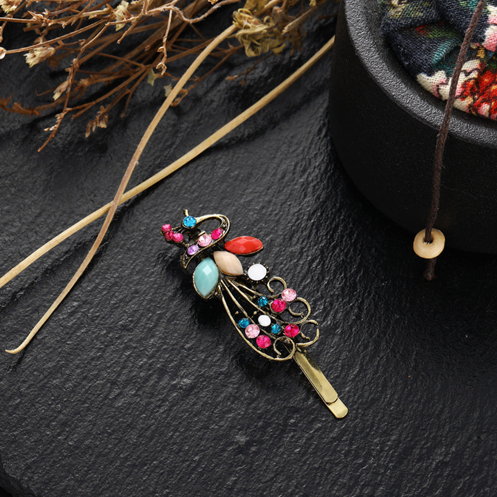 Wholesale Alloy Peacock Colorful Diamond Hair Clip