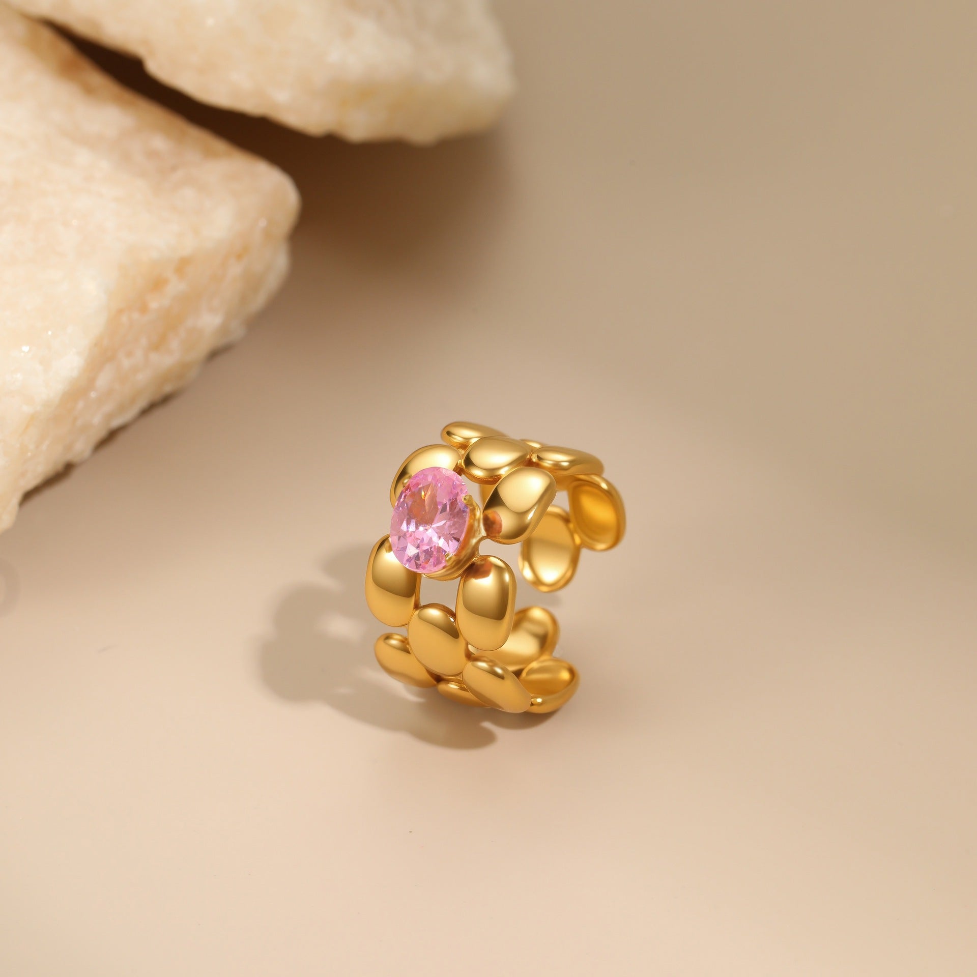 Wholesale Pink zircon Stainless Steel Rings