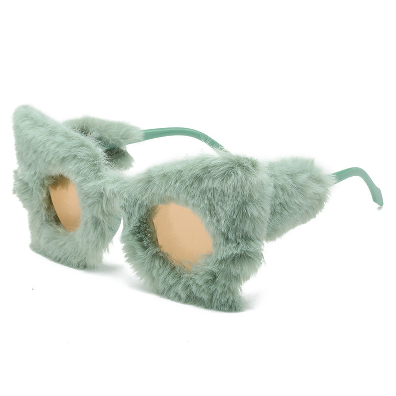 Wholesale Fur-lined Fashion Butterfly Furry Hip-hop Fashion Sunglasses