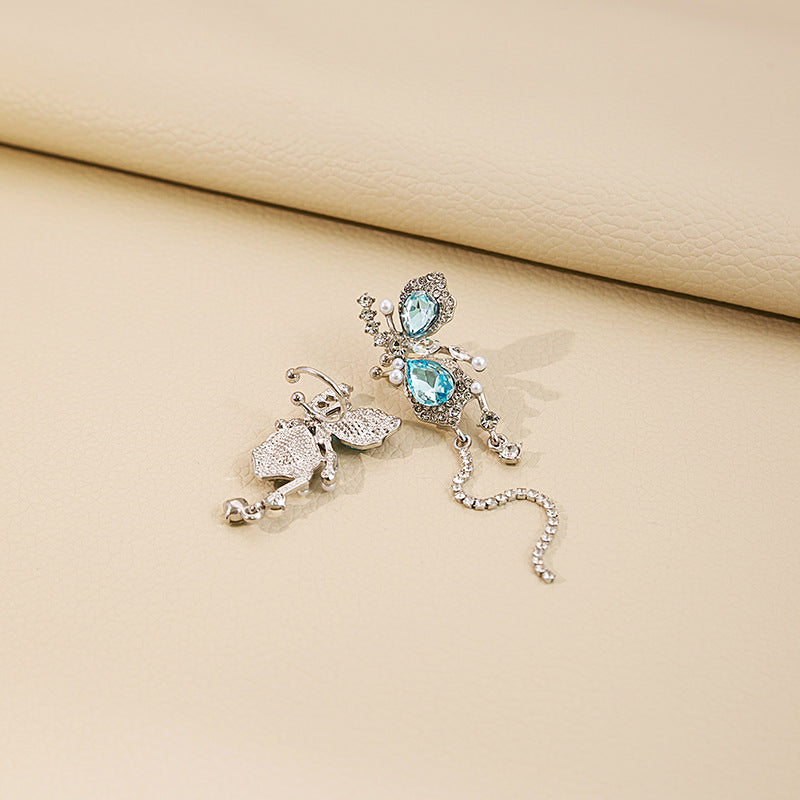 Wholesale Butterfly Unpierced Tassel Pearl Diamond Alloy Earrings