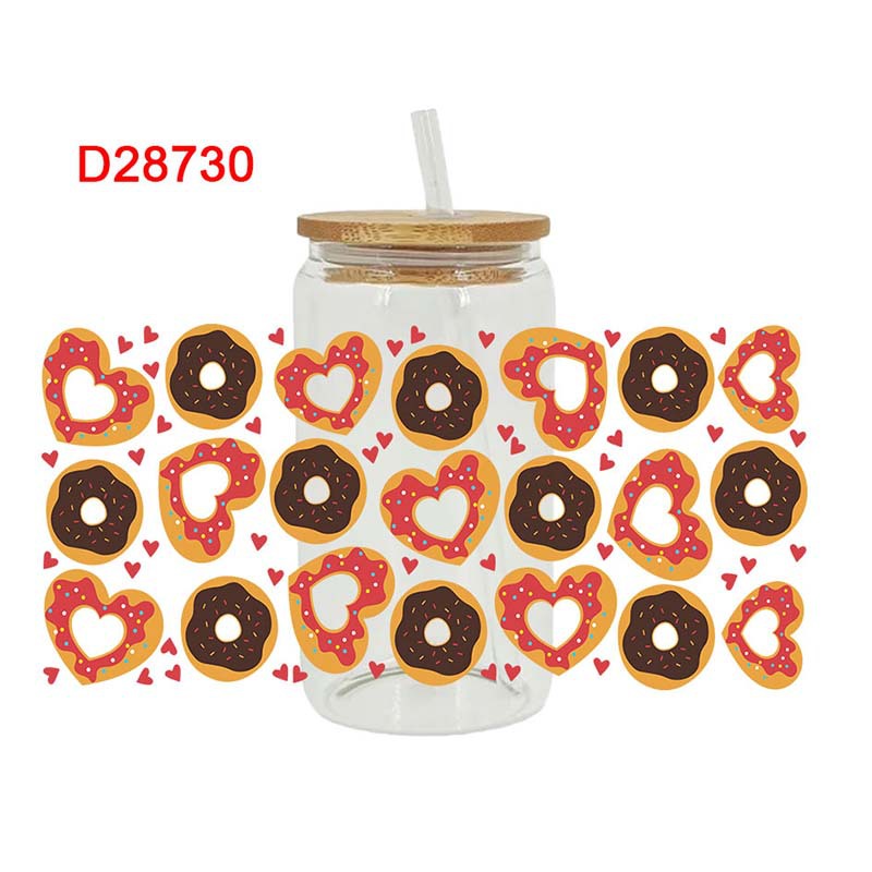 Wholesale Pink Cartoon Heart Sweet Donut 16oz Cup UV DTF Wraps
