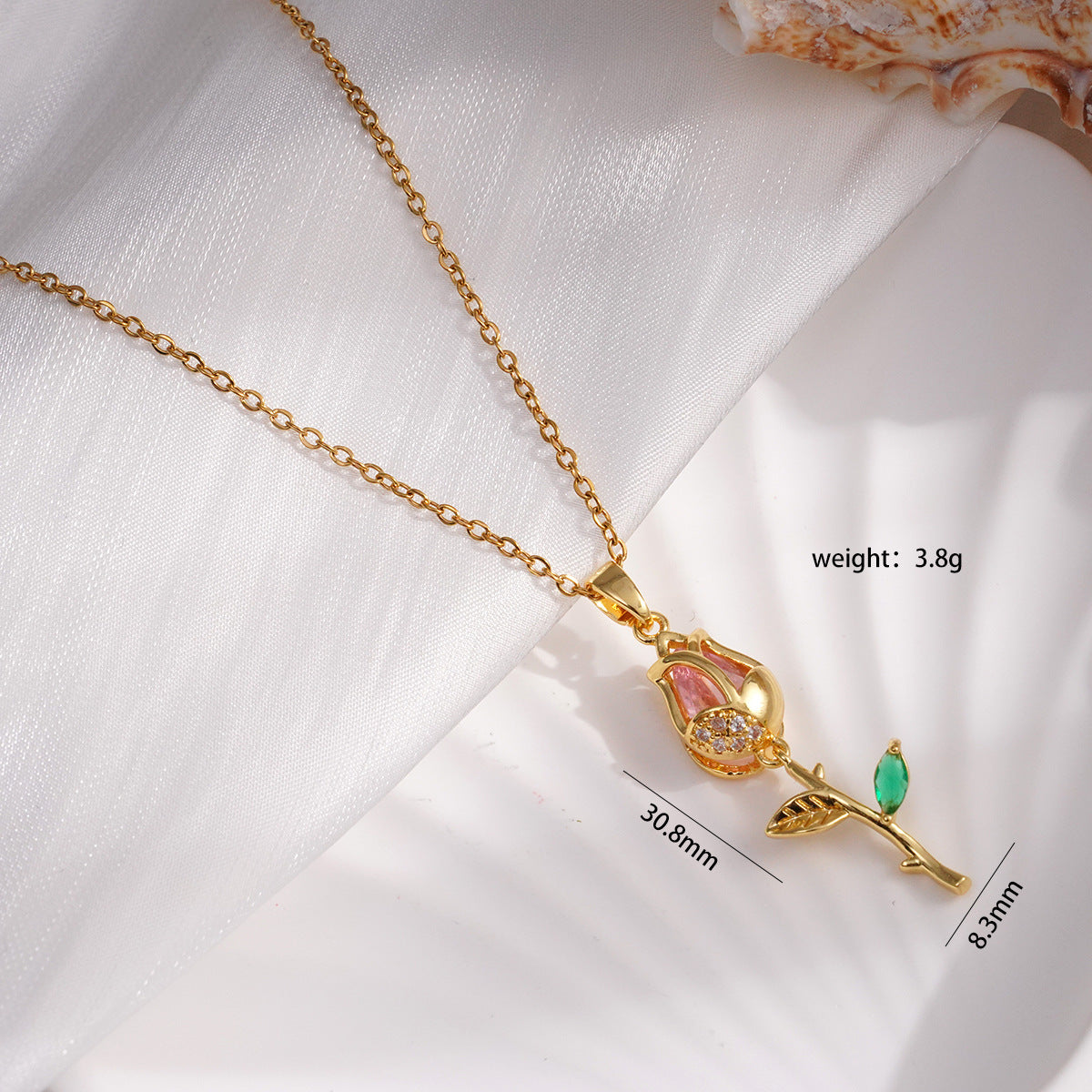 Wholesale Gold-plated copper cat's eye tulip necklace