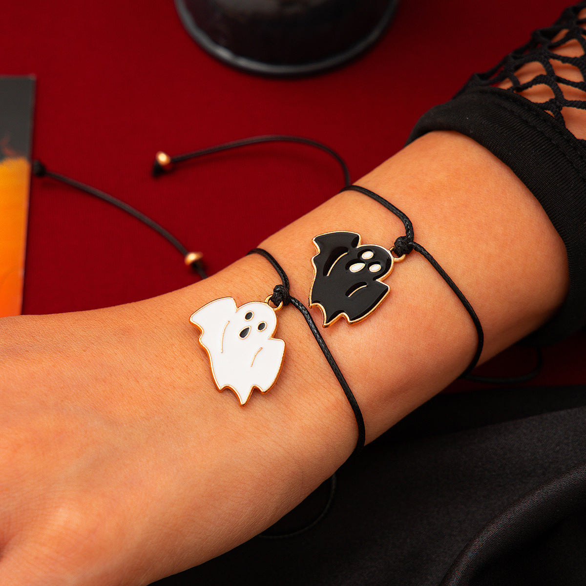 Wholesale Halloween Ghost Ghost Leather Wax Line Dark Style Bat Alloy Bracelet