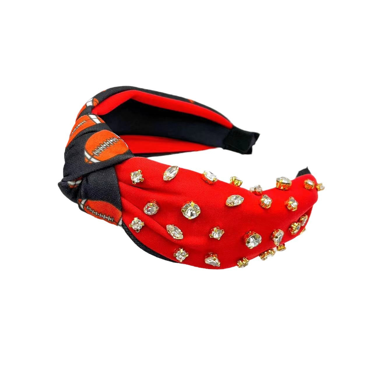 Wholesale Thanksgiving Knot Pumpkin Print Wide Edge Fabric Set with Diamond Hair Hoops