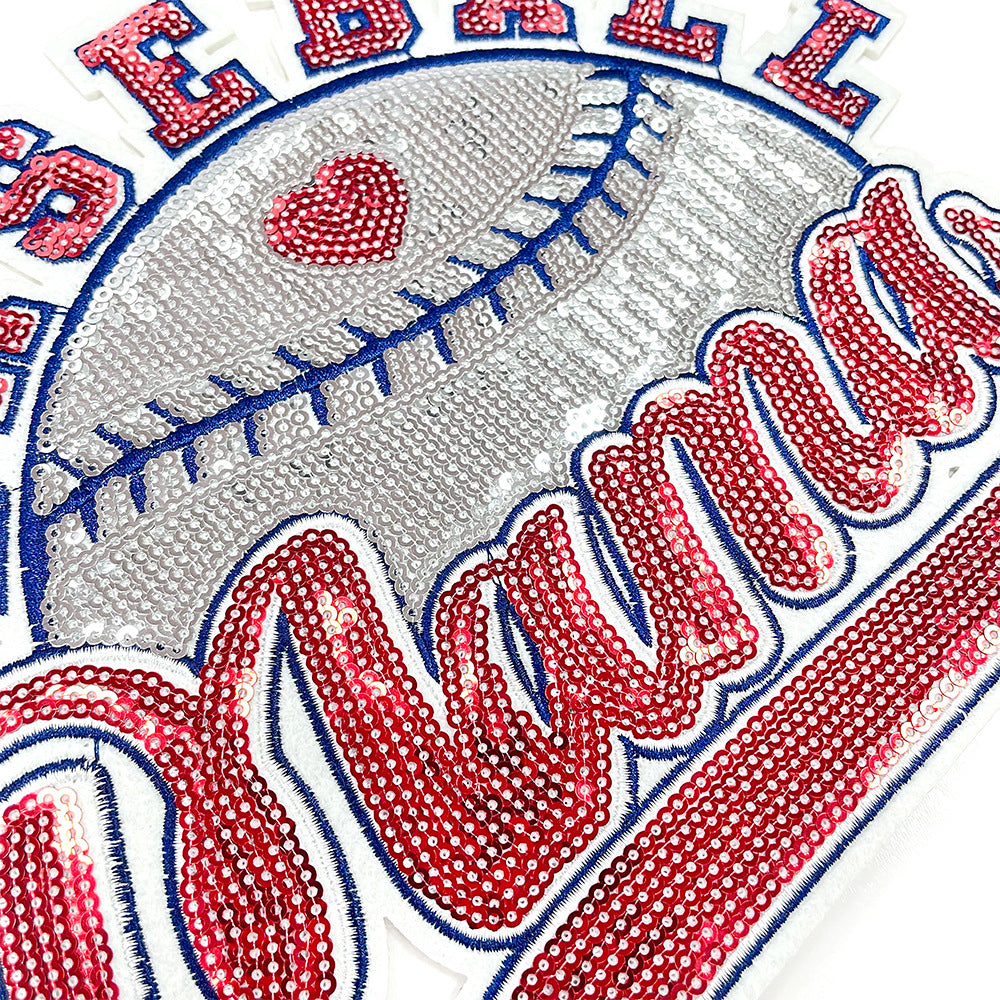 Wholesale Baseball Mom Embroidered Patch With Heart Design Red Hot Melt Glue Backing Chic Coat Decoration Boutique Craft Supply