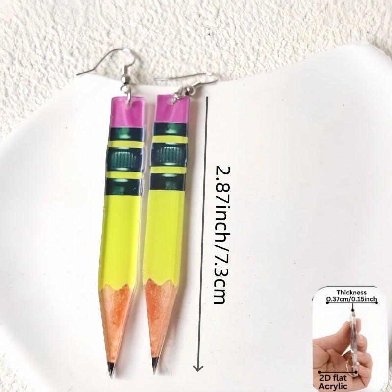 Wholesale Creative Pencil Shaped Acrylic Earrings For Girls Back To School Cute Fashion Jewelry Accessory Gift