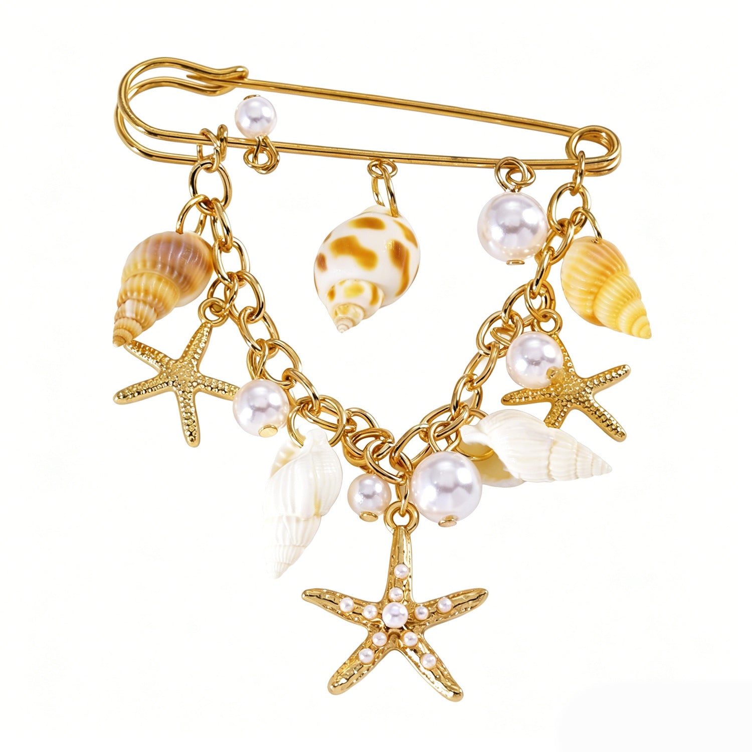 Wholesale Alloy Gold Beach Brooch Pendant Starfish Shell Imitation Pearl Women S Multifunctional Pants Chain Clip Everyday Jewelry Accessory Gift