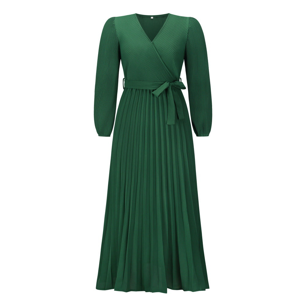Wholesale V-neck Long Sleeve Pleated A-line Skirt