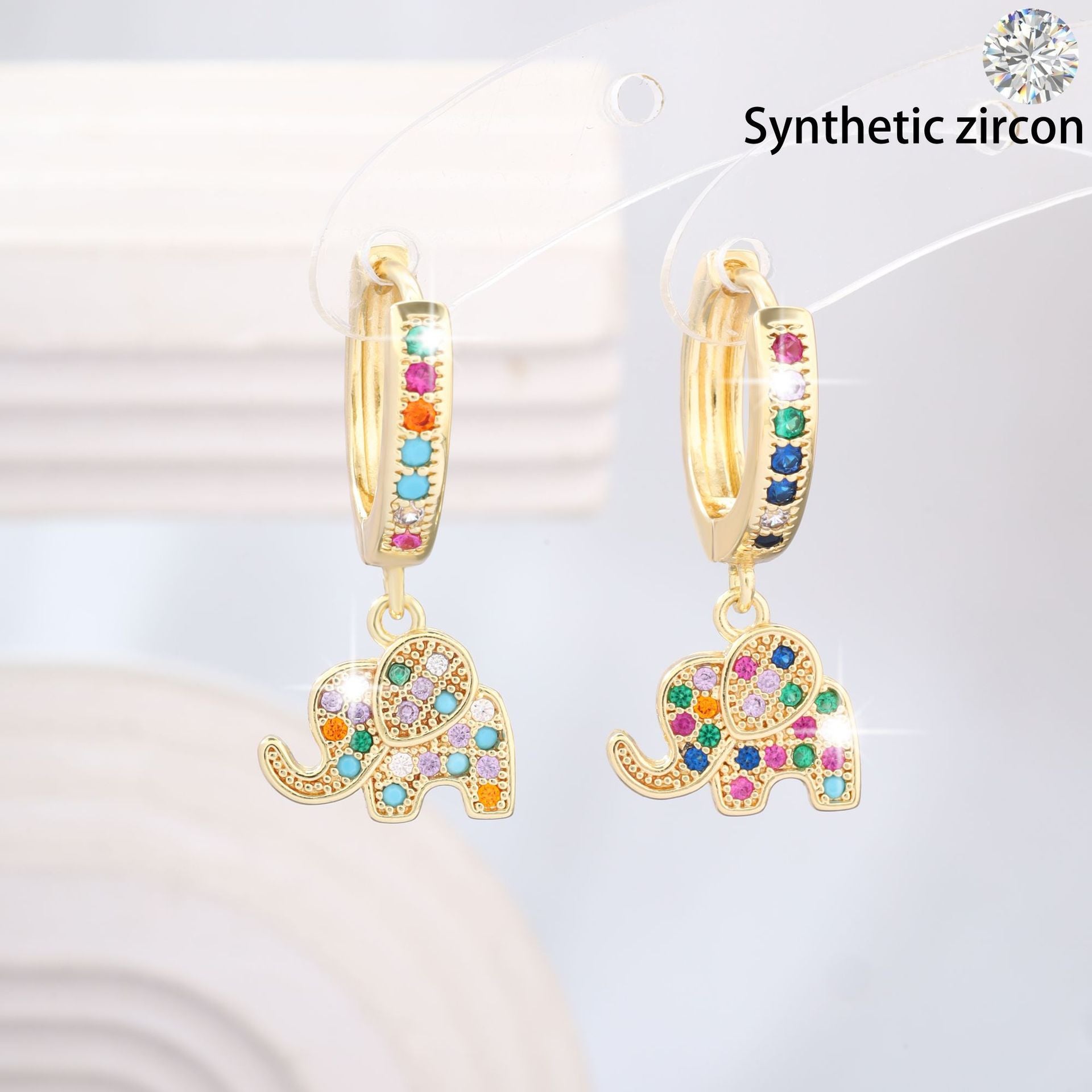 Wholesale Cute Elephant Colored Zircon Inlaid Blingbling Earrings