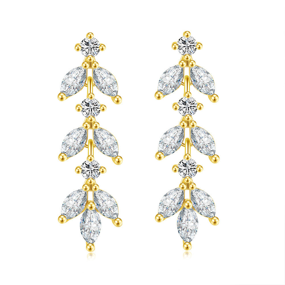 Wholesale of Long Leaf Zircon Copper Earrings