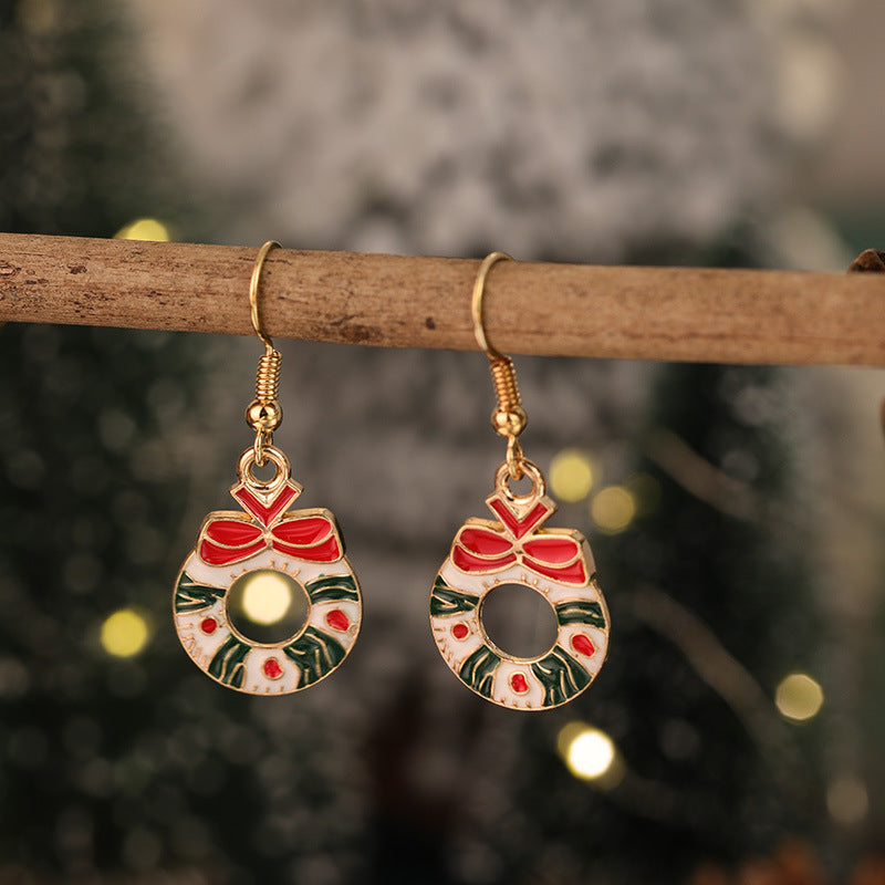 Wholesale Red and Green  Snowman Christmas Hat Earrings