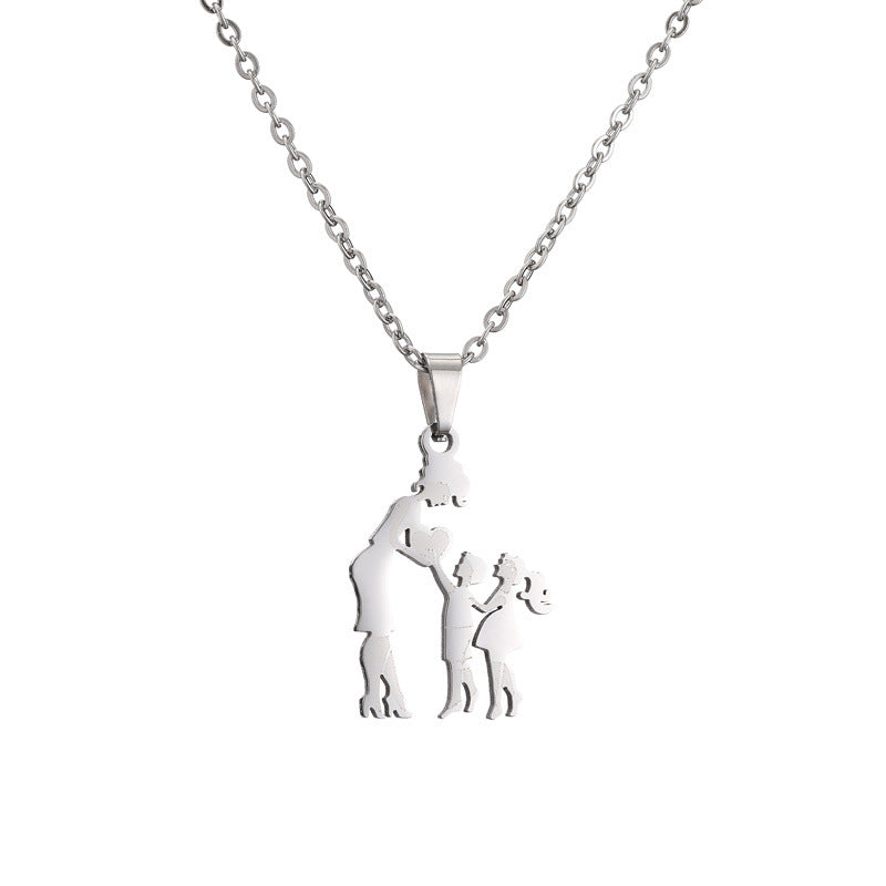 Wholesale Family of Four Silhouette Pattern Stainless Steel Titanium Steel Necklace