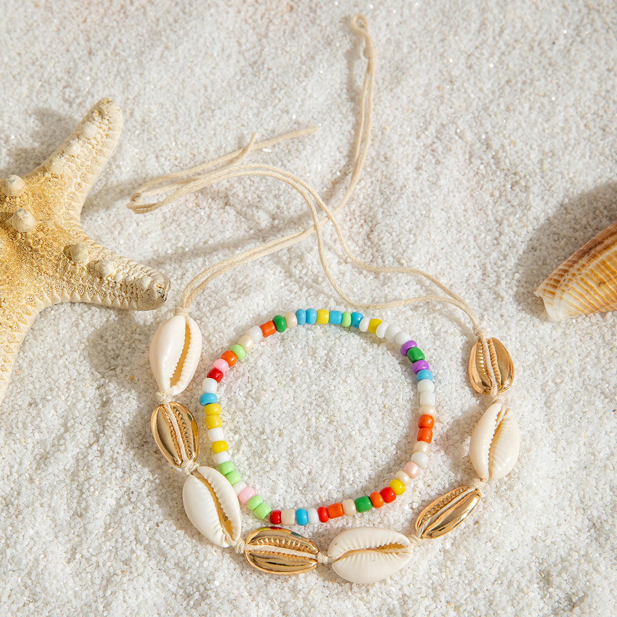 Two pieces of hand-woven anklets from shells
