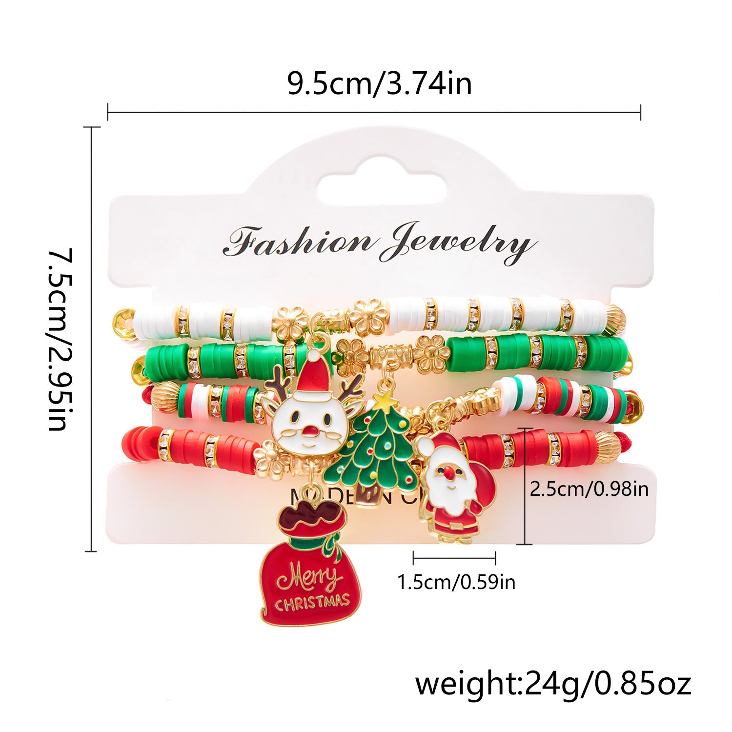 Wholesale Christmas colorful braided polymer clay combination bracelet