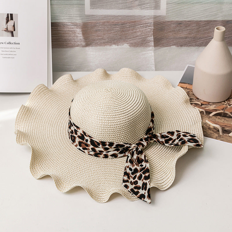 Sombrero de paja de top con ondulado de verano de verano al por mayor