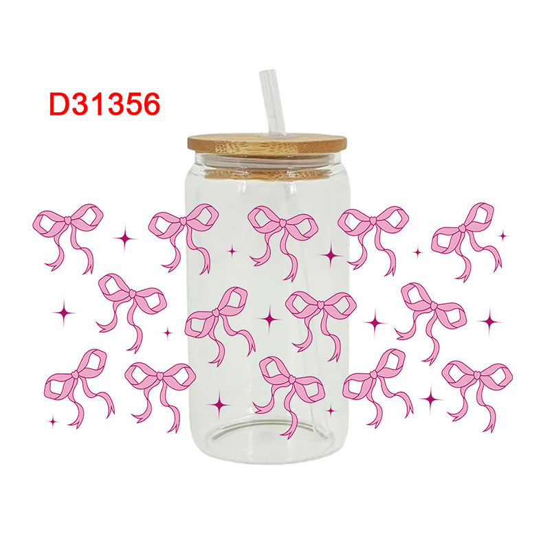 Wholesale pink bow  16oz Cup UV DTF Wraps