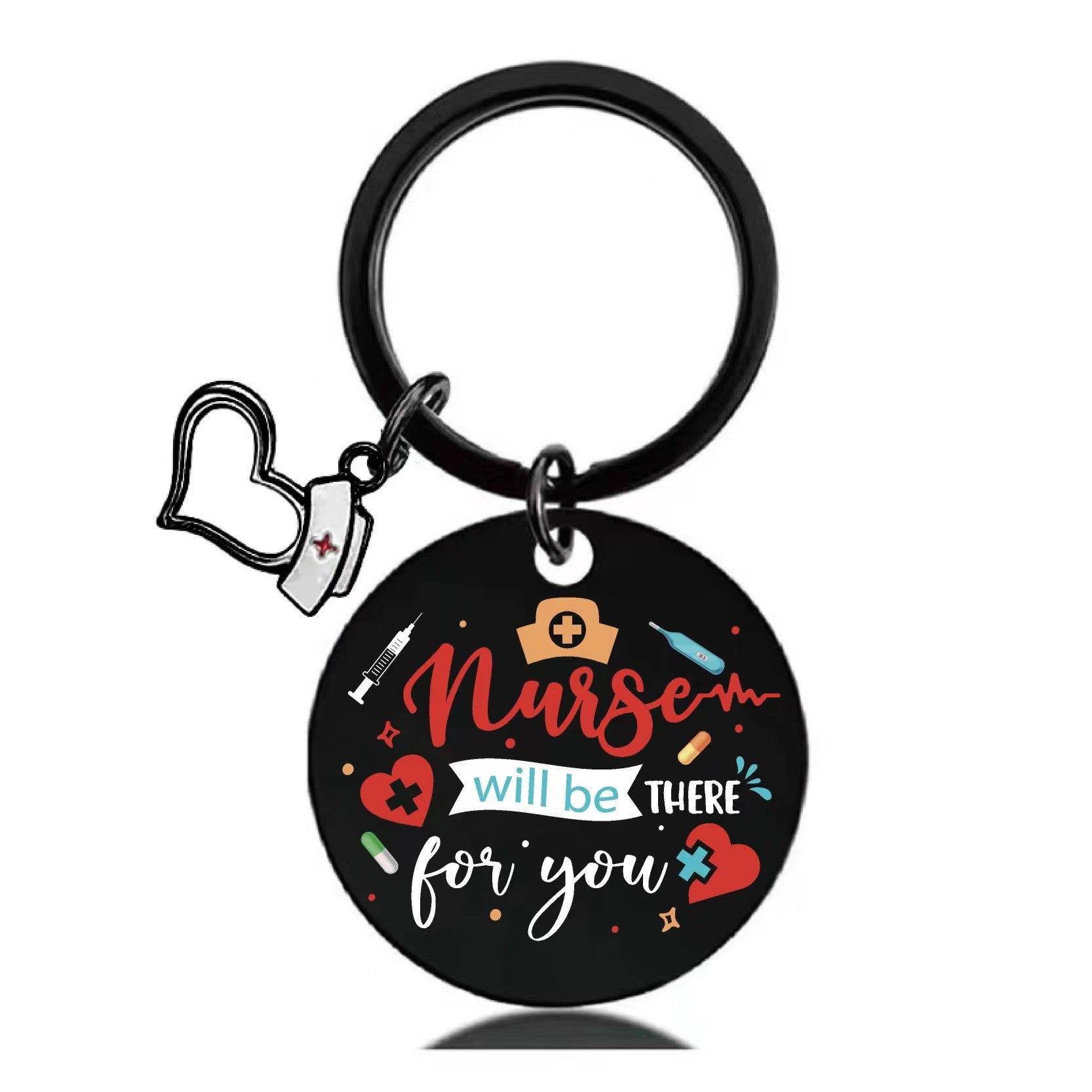 Wholesale Black Nurses Day Stainless Steel Round Card Color Printed Keychain