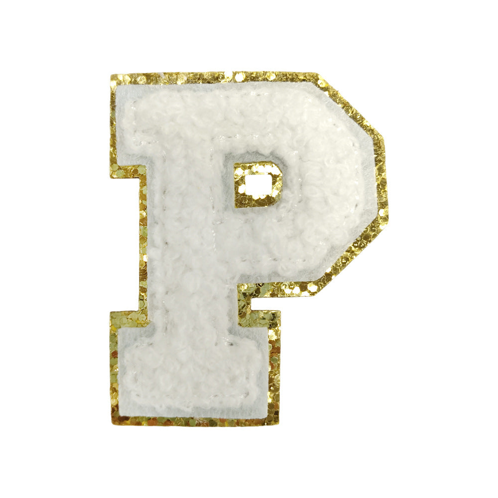Wholesale White Towel Embroidered Alphabet Patches A Z With Gold Glitter Stylish DIY Accessory For Coats And Crafts