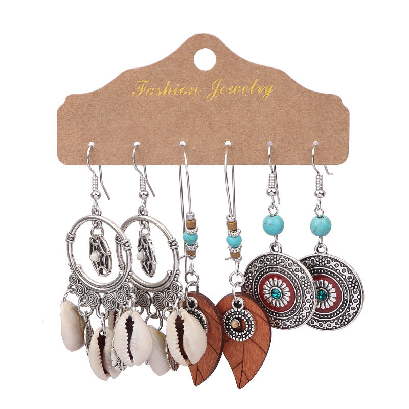 Wholesale Tassel Turquoise Three Pairs Earring Set