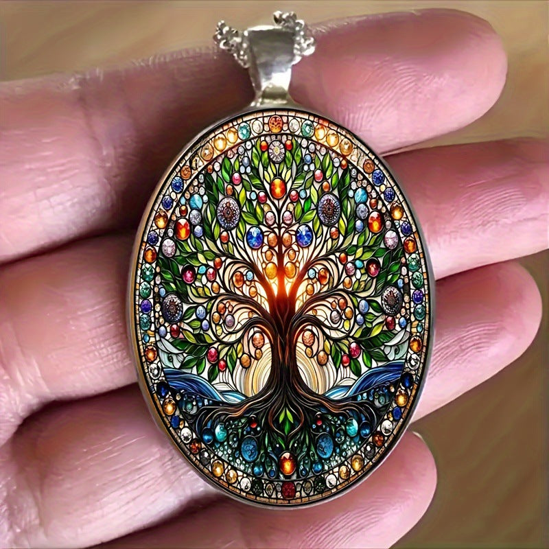 Wholesale Tree of Life Oval Glass Pendant Necklace