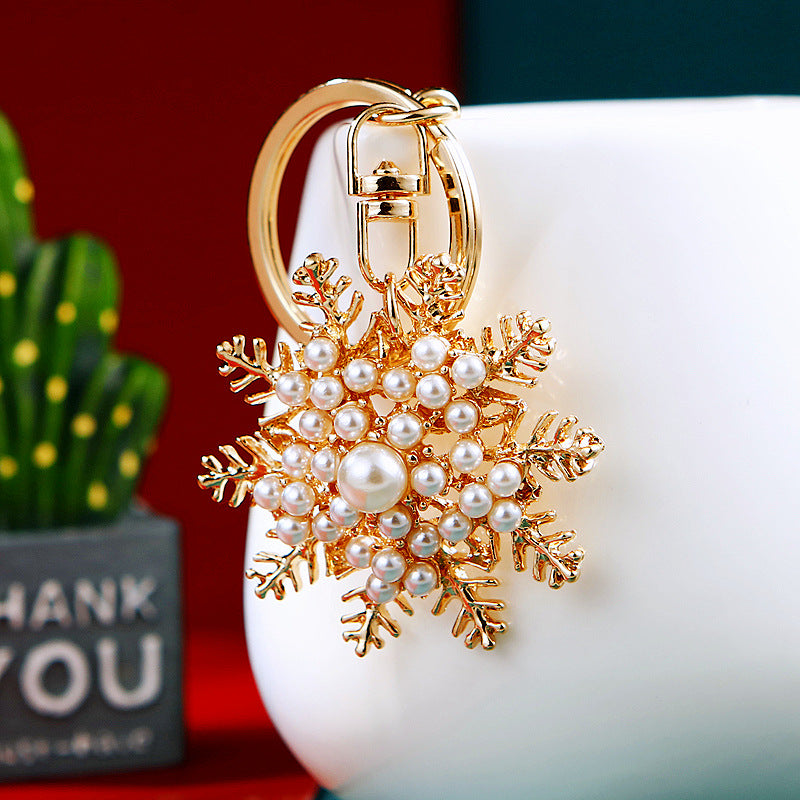 Wholesale Diamond Inlaid Christmas Snowflake Metal Keychain