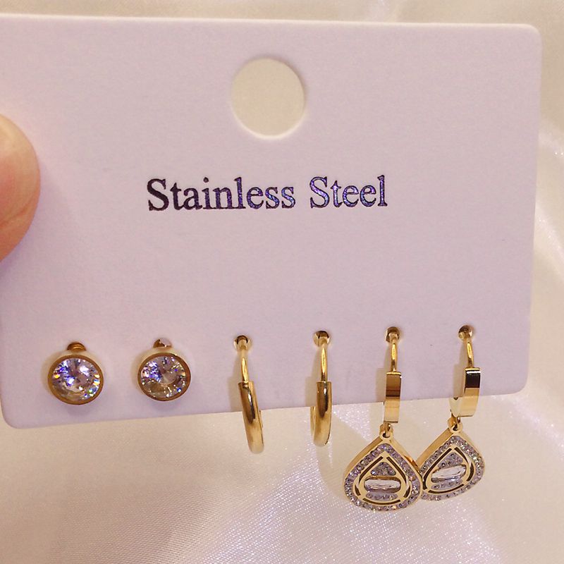 Wholesale Titanium Steel 6-piece Set with 3 Pairs of Water Drop Shaped Earrings Set