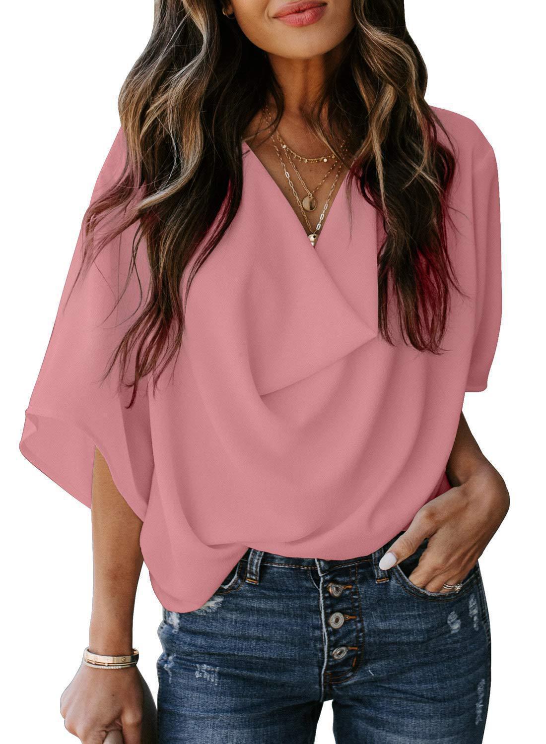 Wholesale Chiffon Shirt Loose V-neck Casual Top T-shirt