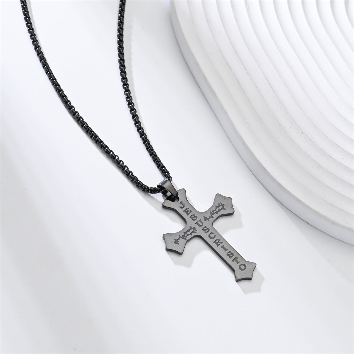Wholesale Street Hip-Hop Titanium Steel Black Cross Necklace