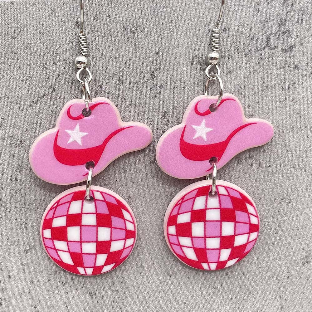 Wholesale Pink Western Cowboy Style Acrylic Earrings
