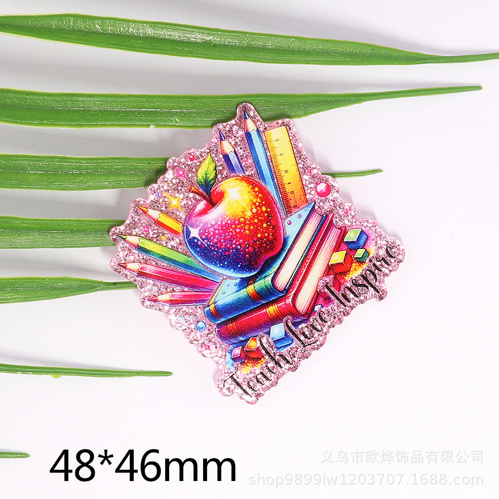 Wholesale 10pcs New loose powder cartoon teacher stationery style personalized bag jewelry acrylic pin cute DIY patch