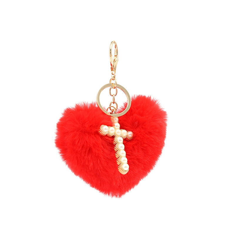 Wholesale Red Love Cross Plush Keychain
