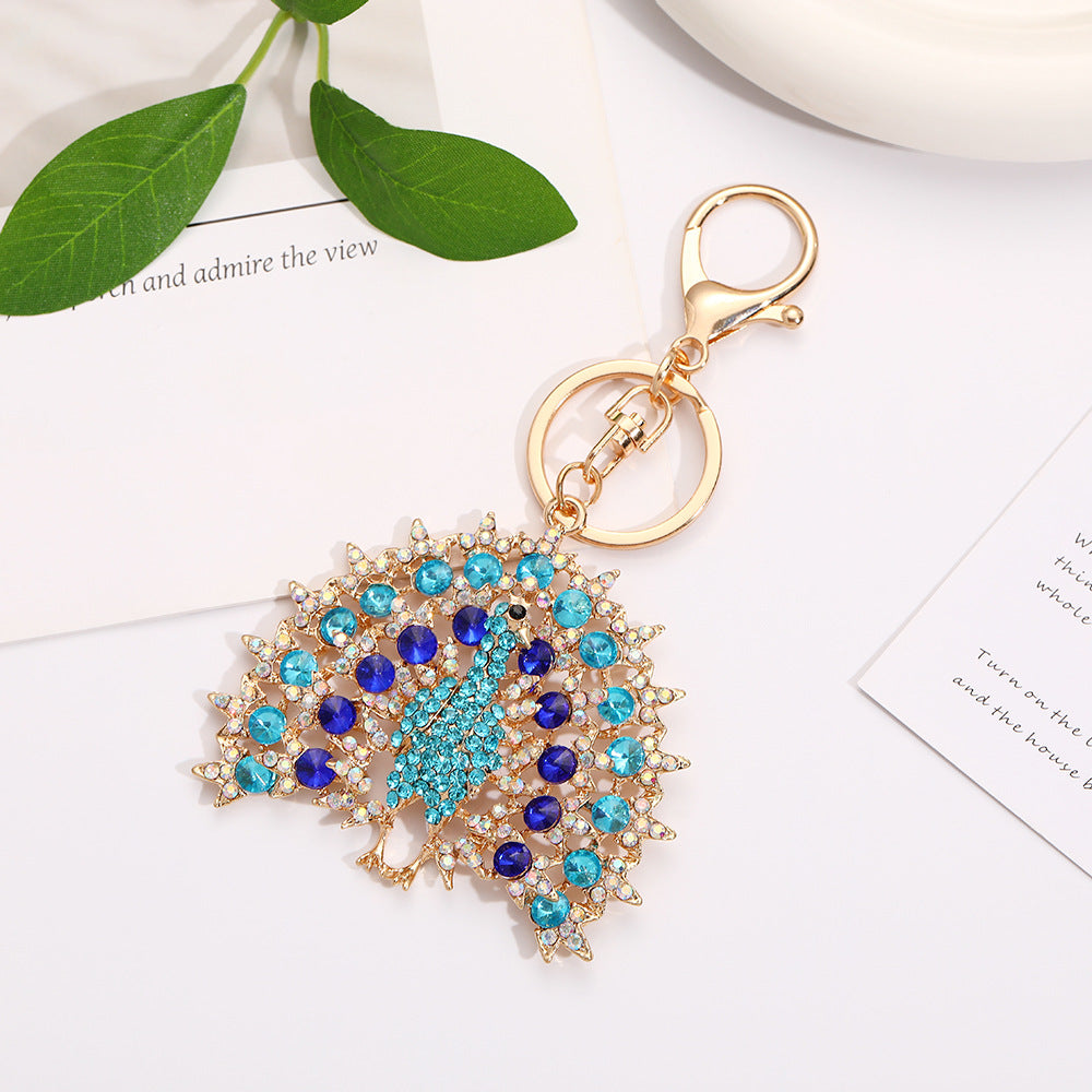 Wholesale Peacock Opening Screen with Water Diamond Metal Keychain