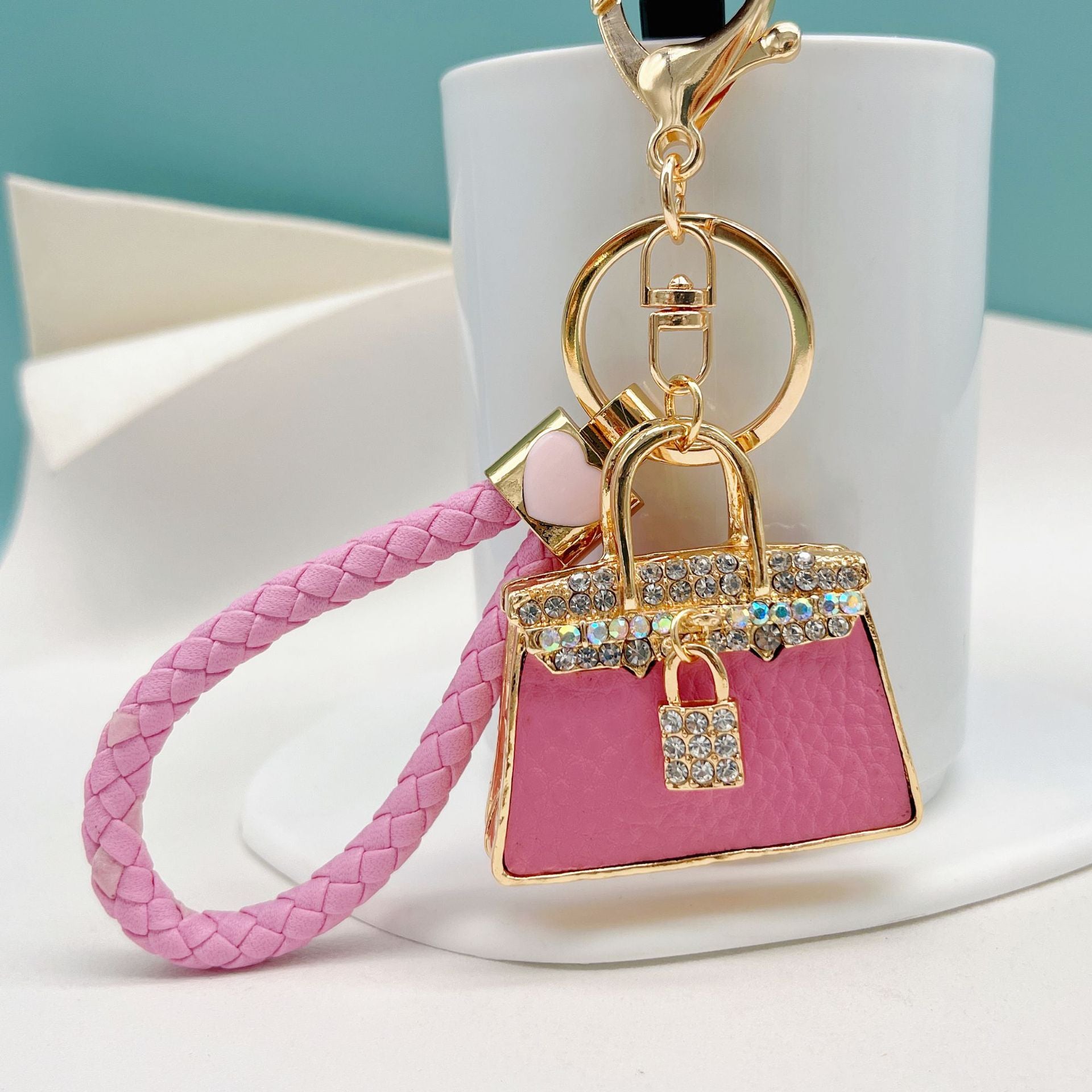 Wholesale Rhinestone Leather Handbag Alloy Keychain