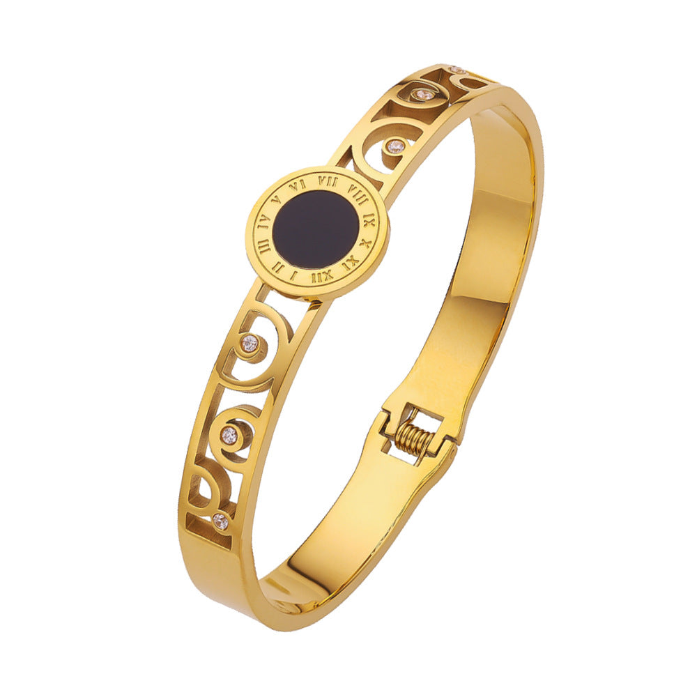 Wholesale Roman Numerals Vintage Hollow Titanium Steel Bracelet