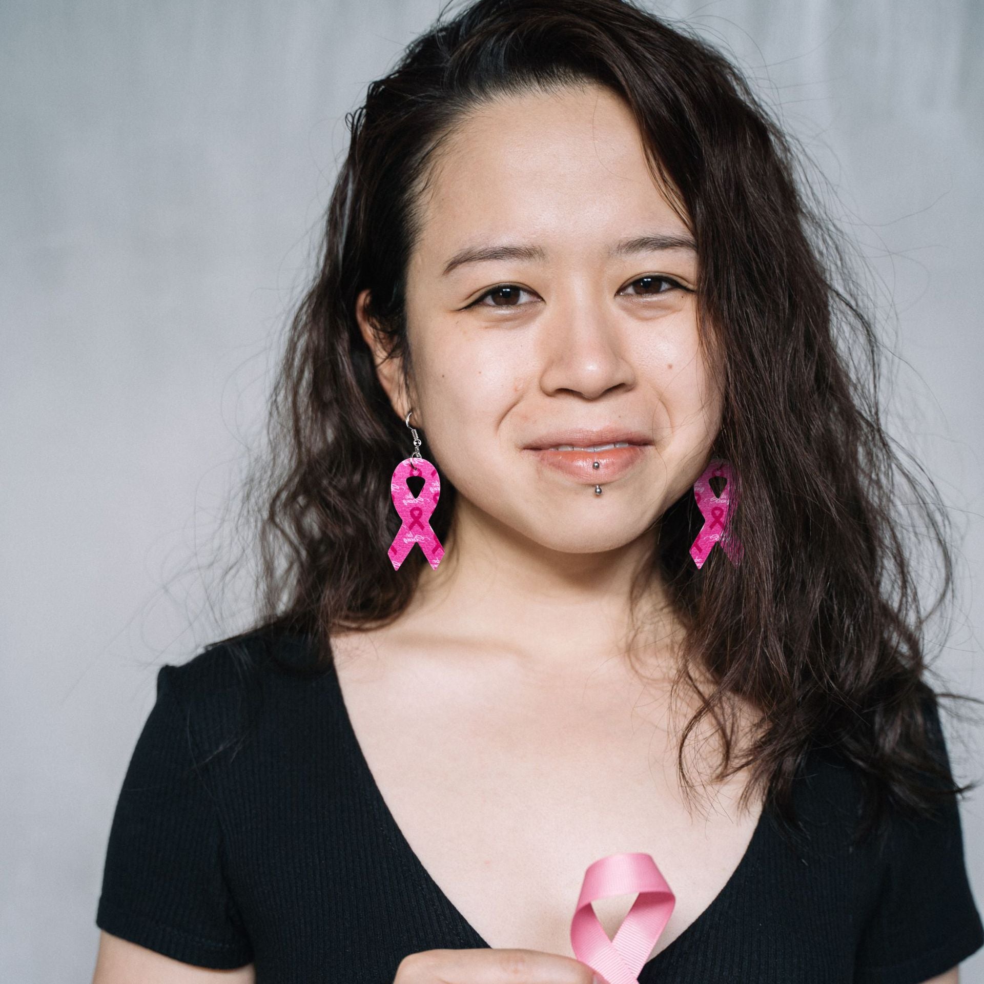 Wholesale Breast Women's Health Awareness Pink Ribbon Leather PU Earrings