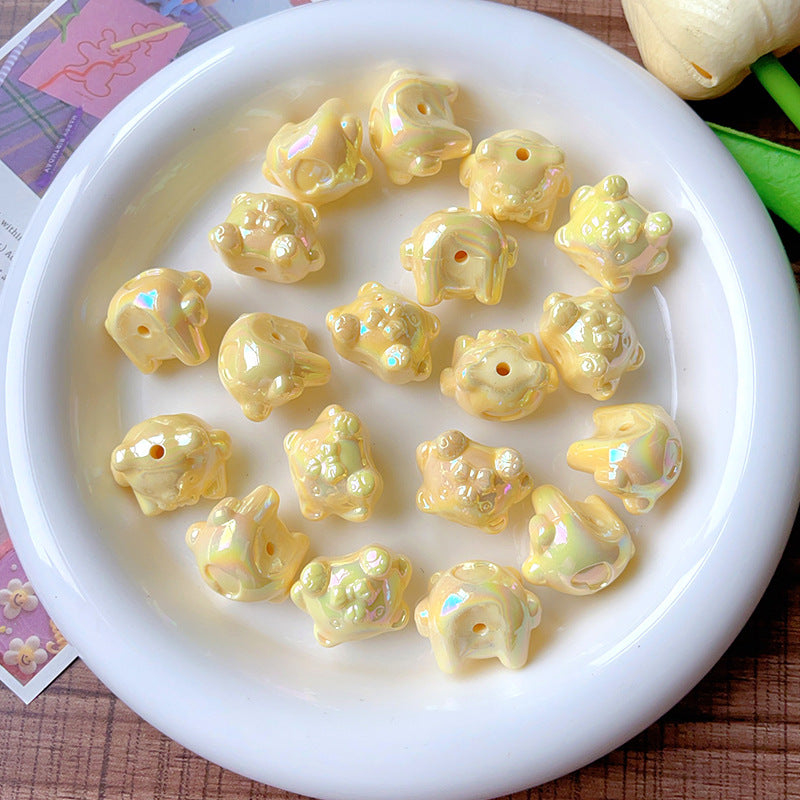 Wholesale 10pcs Solid Color  Plated AB Love Bear Straight Hole Acrylic Beads