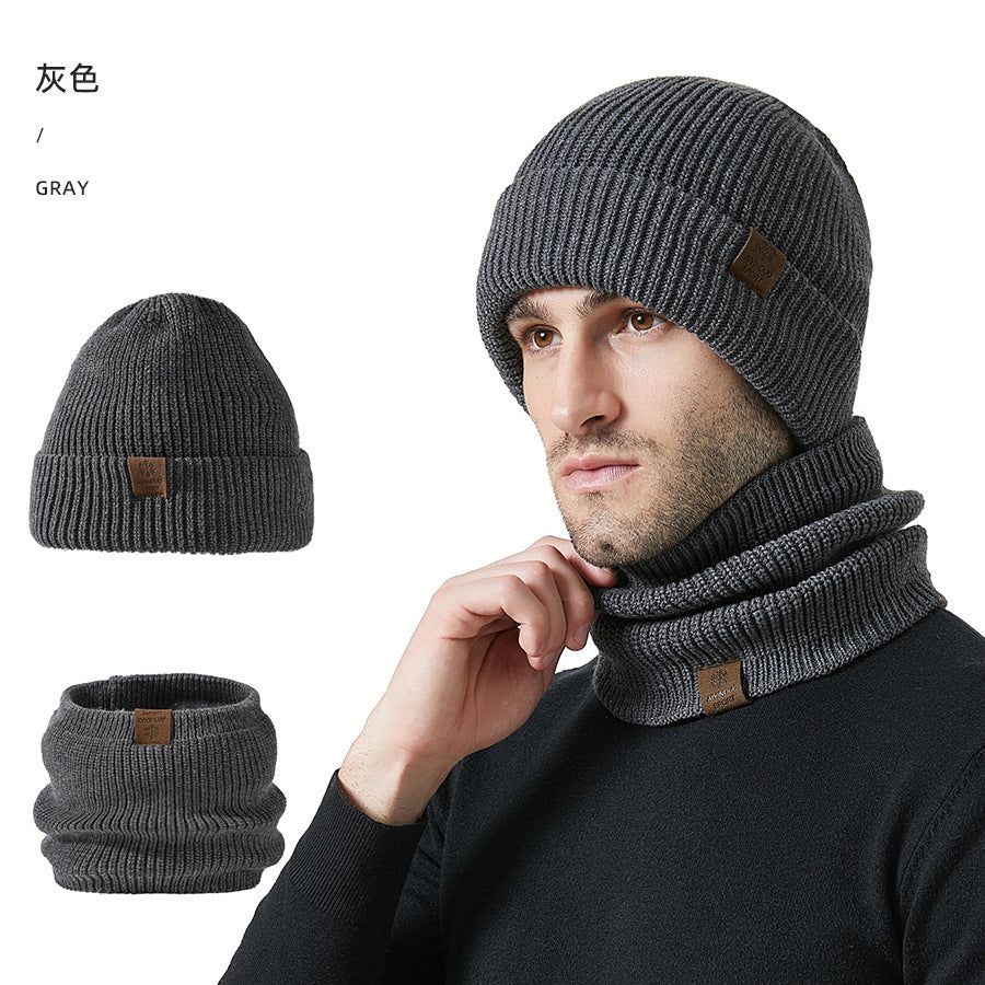 Wholesale Winter Double-layer Thick Woolen Hat Scarf Two-piece Set Universal Ear Protection Knitted Hat Set