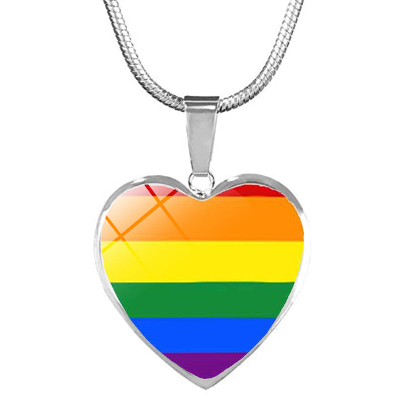Wholesale Rainbow Time Gemstone Heart Pendant Alloy Necklaces