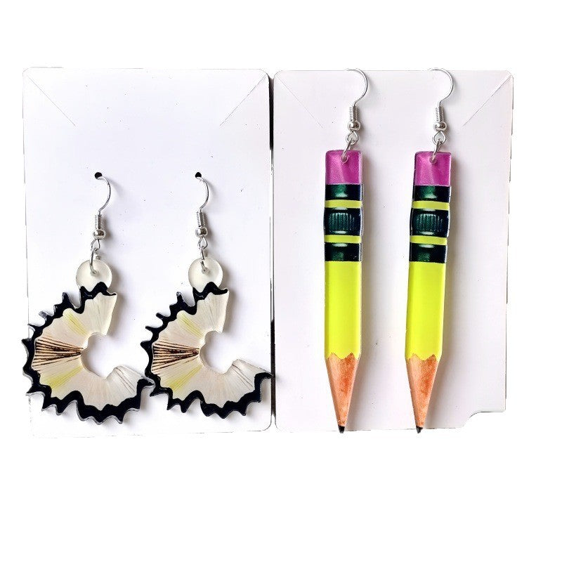 Wholesale Creative Pencil Shaped Acrylic Earrings For Girls Back To School Cute Fashion Jewelry Accessory Gift