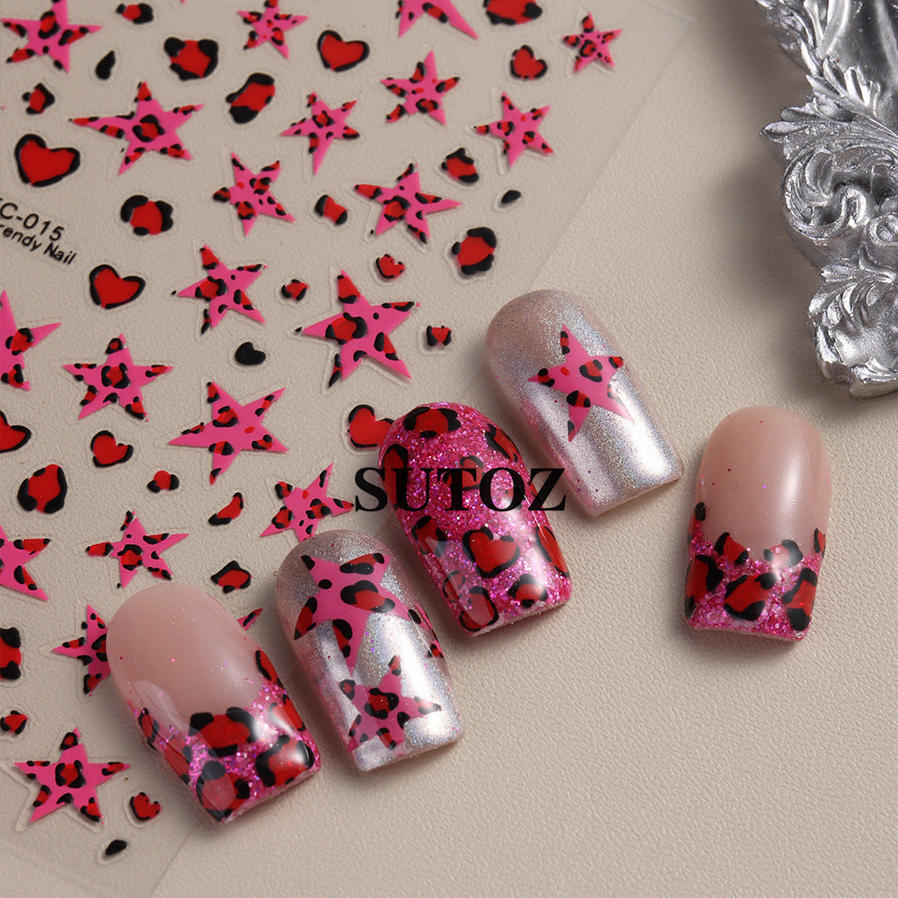 Wholesale Sweet and spicy five-pointed star leopard print star nail art stickers