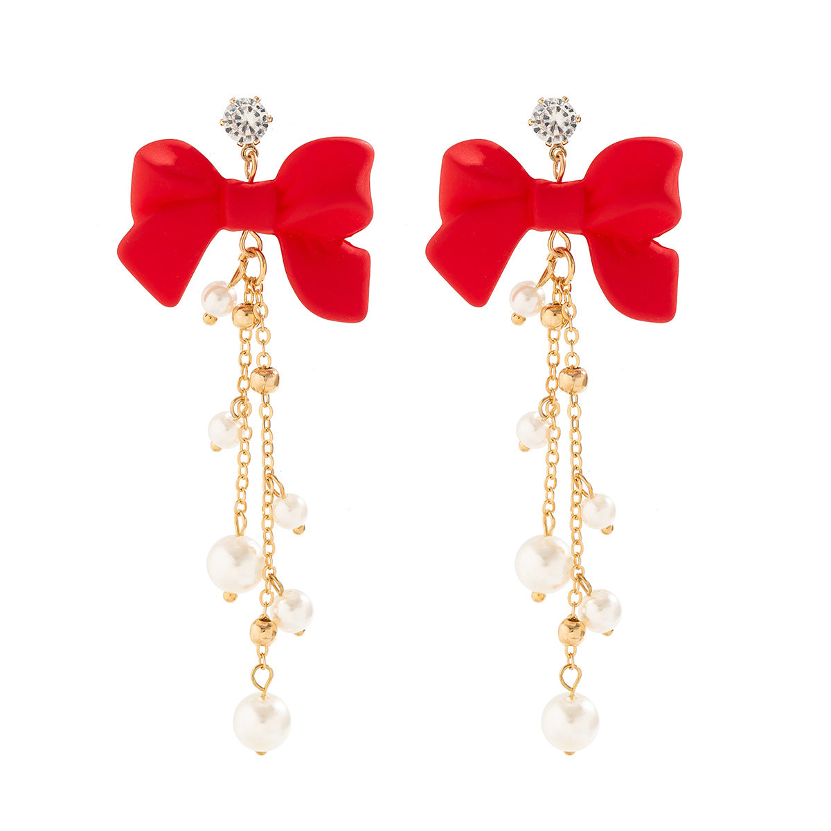 Wholesale red bow earrings imitate the pearl tassel earrings