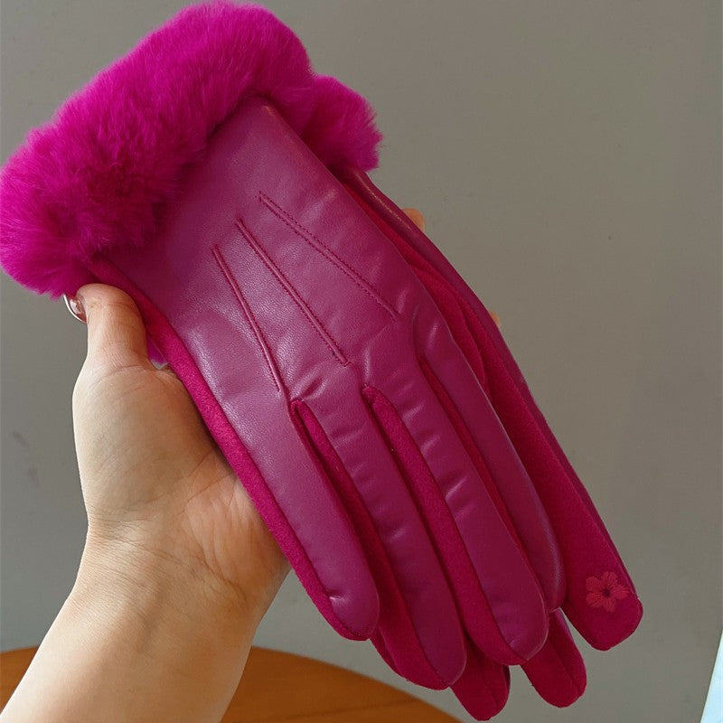 Wholesale Rose Red Series Autumn and Winter Suede Gloves
