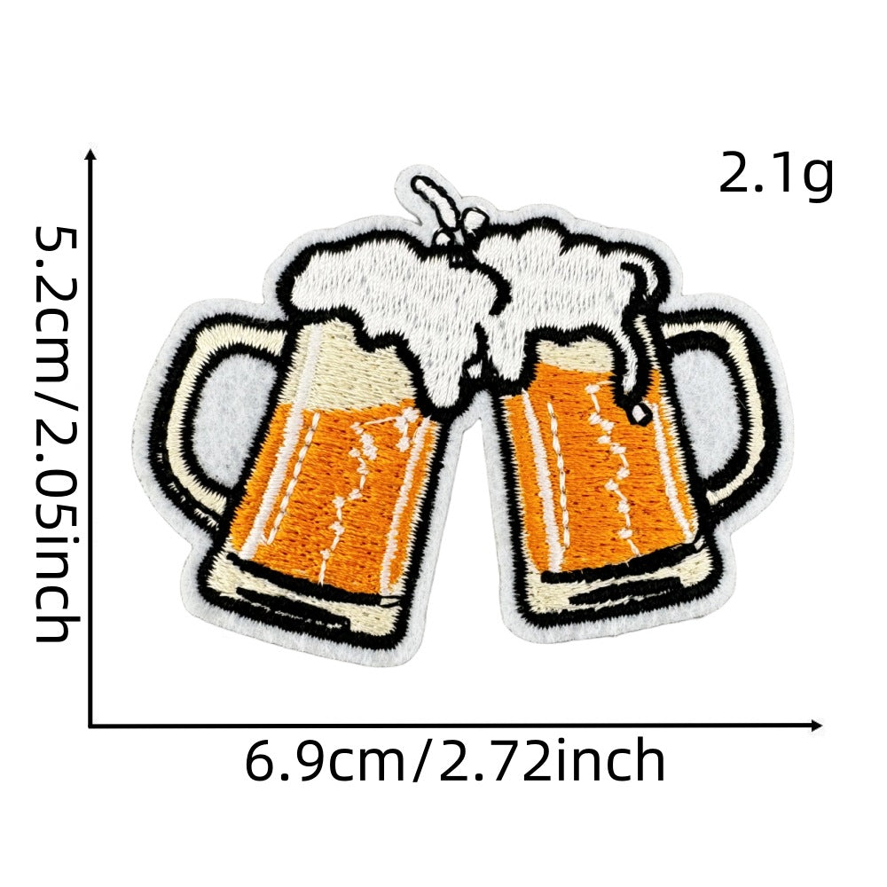 Wholesale Stylish Embroidered Cartoon Beer Patch With Heat Adhesive Backing For Clothing Decoration DIY Craft Resale
