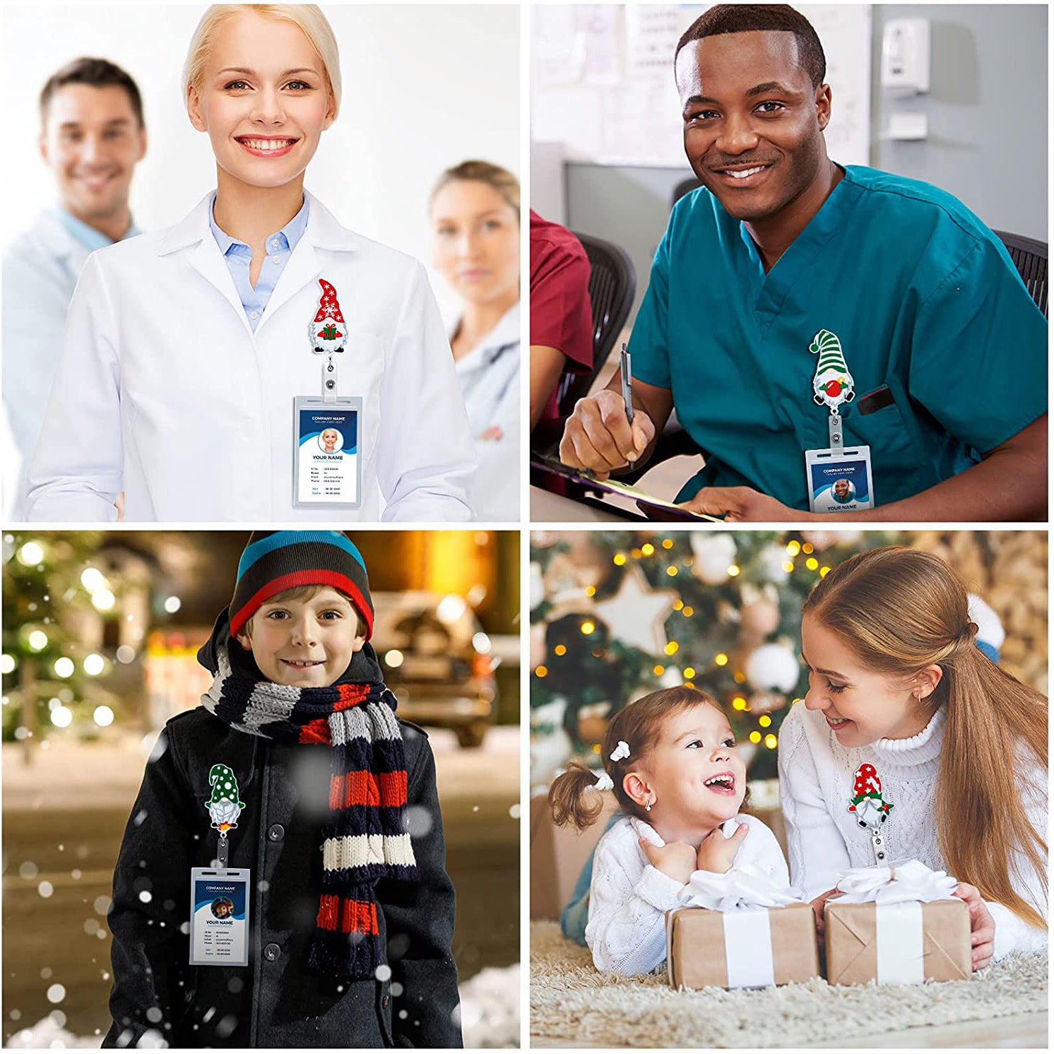 Wholesale ABS Christmas Felt Fabric Embroidered Santa Claus Badge Scroll Extendable Keychain