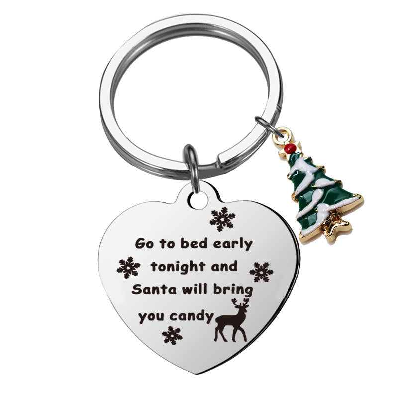 Wholesale Christmas Cartoon Christmas Tree Stainless Steel Keychain