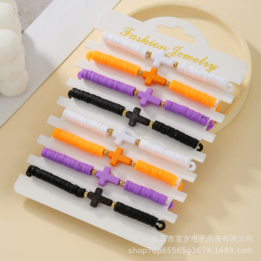 Wholesale Bohemian-style colorful polymer clay cross Clay Bead bracelet