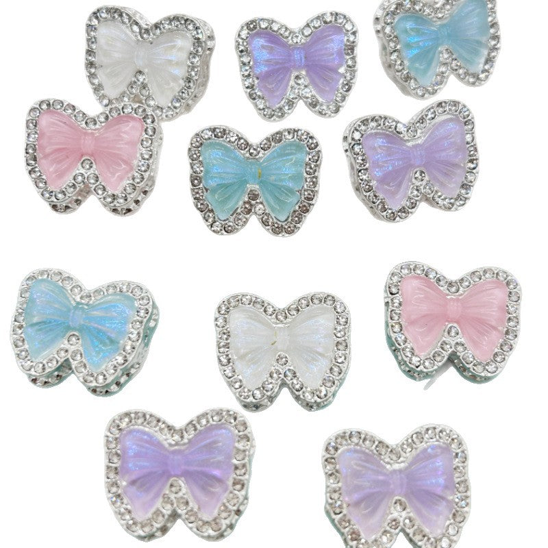 Wholesale 30pcs Double sided full diamond colored bow beads