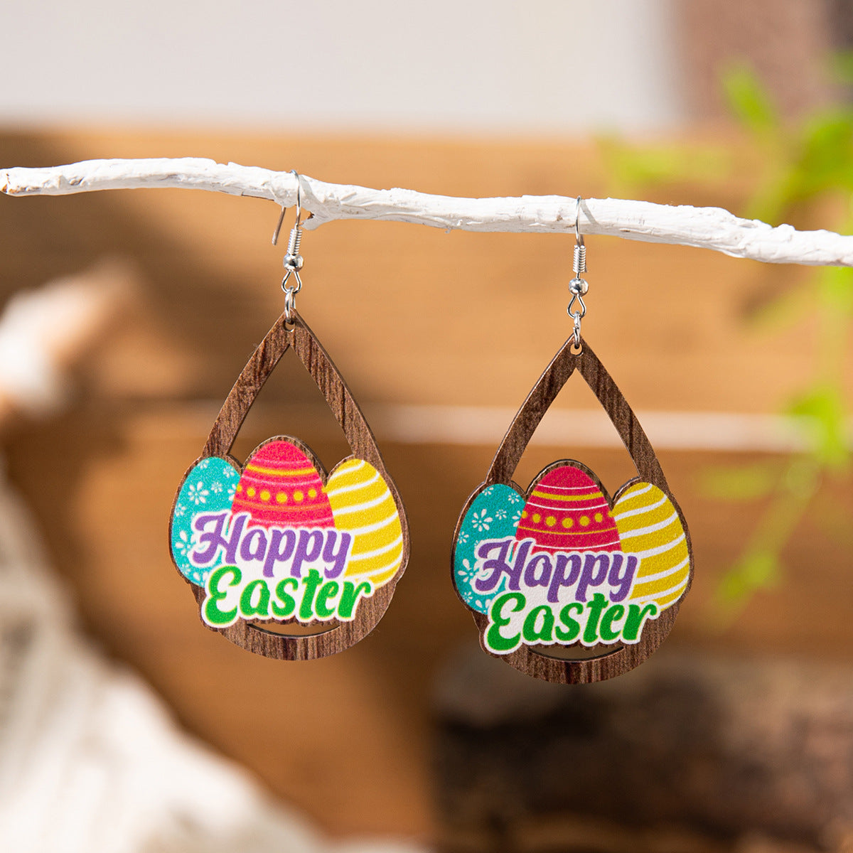 Wholesale Easter cartoon rabbit Easter egg Wood Earrings