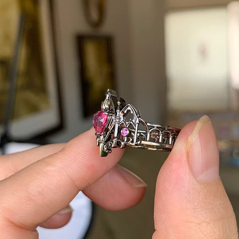 Wholesale Gothic style cross crown open adjustable love ring