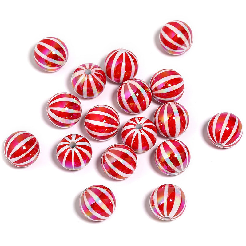 Wholesale 100pcs UV Plated Contrast Red and White Striped Pumpkin Christmas DIY Beads
